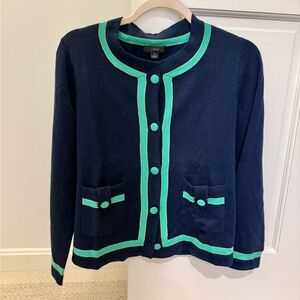 J. Crew Navy Sweater with Green Accents